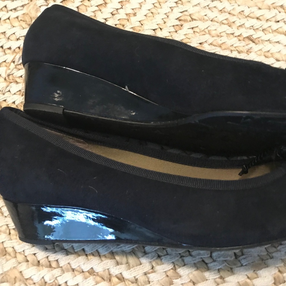Navy suede ballerina wedges